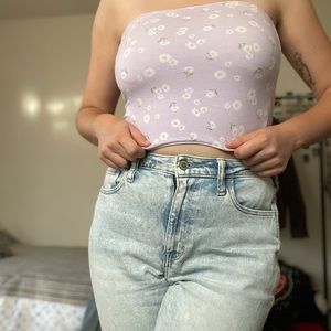 Hollister Purple Lavender White Flowers Tube Top Tank Crop Top